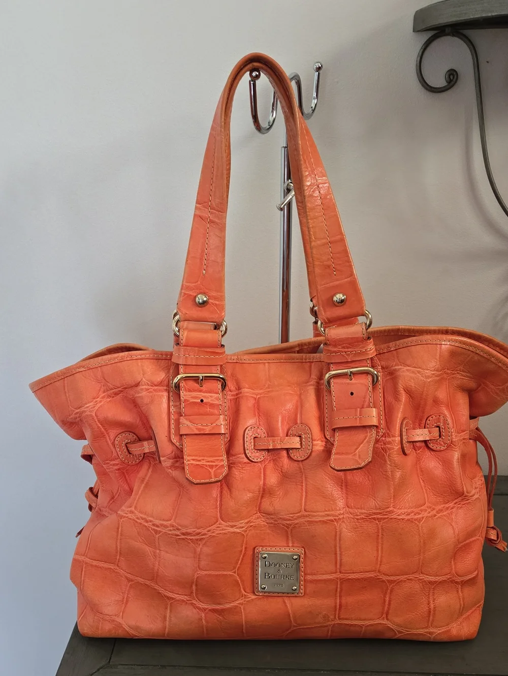 Dooney & Bourke Chiara Orange Croc-Embossed Leather Shoulder Bag